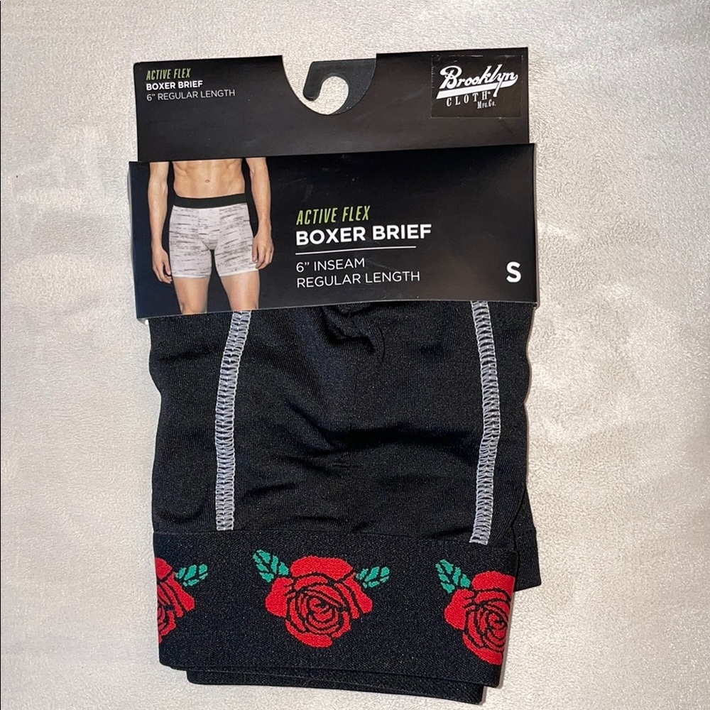 Brooklyn Cloth Black Boxer Briefs with Red Rose Design - Picture 1 of 4